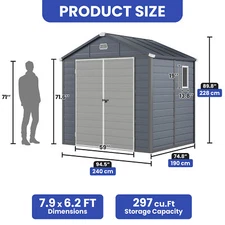 7.9x6.2ft HDPE Resin Storage Shed All-Weather Garden Utility House Lockable Door