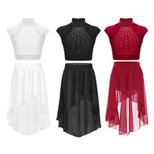Kids Girls Dancewear Latin Crop Top With Skirt Jazz Figure Skating Competition