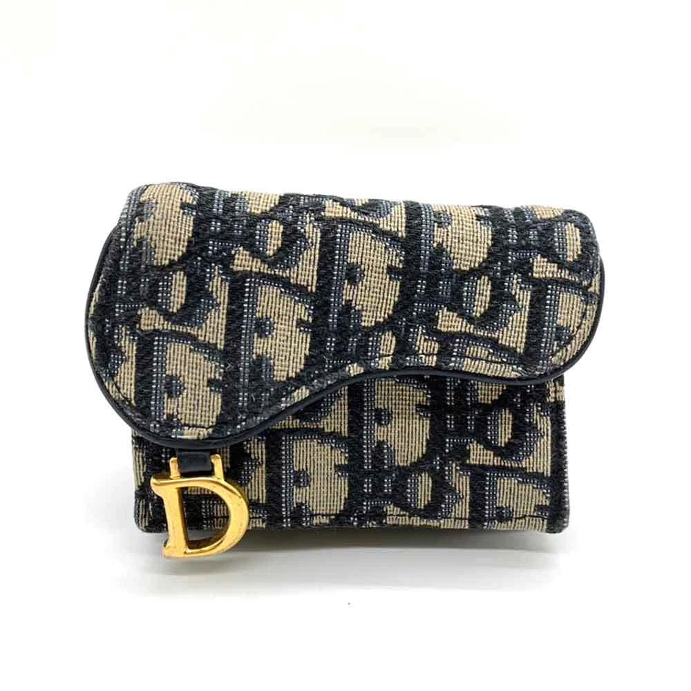 Portefeuille compact Christian Dior selle oblique qualité AB toile jacquard occasion