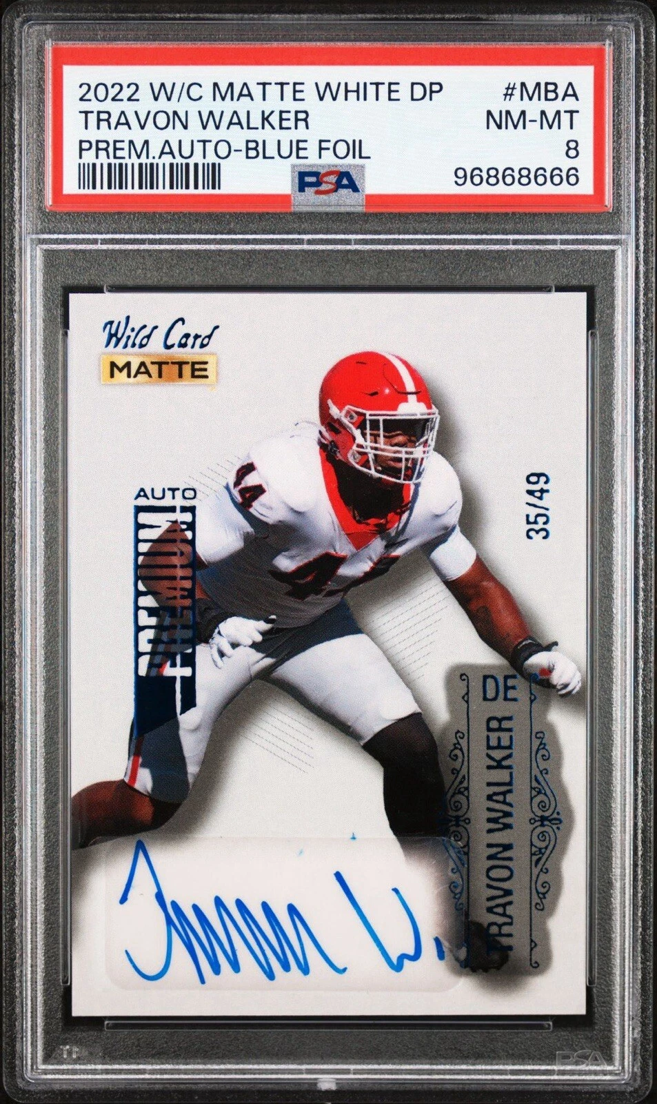 Travon Walker Wild Card Matte White Draft Pick Premium Autographs #MBA Blue Foil