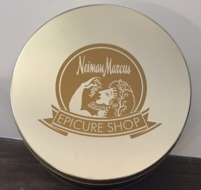 VTG NEIMAN MARCUS EPICURE SHOP TIN BOX GREAT FOR COOKIES OR SEWING NOTIONS 10in