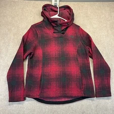 North Face Cresent Hooded Pullover Women Medium Pullover Red Black Fleece Toggle
