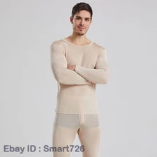 Men 100% Mulberry Silk Thermal Underwear Pajama Set Long Johns Base Layer Sets