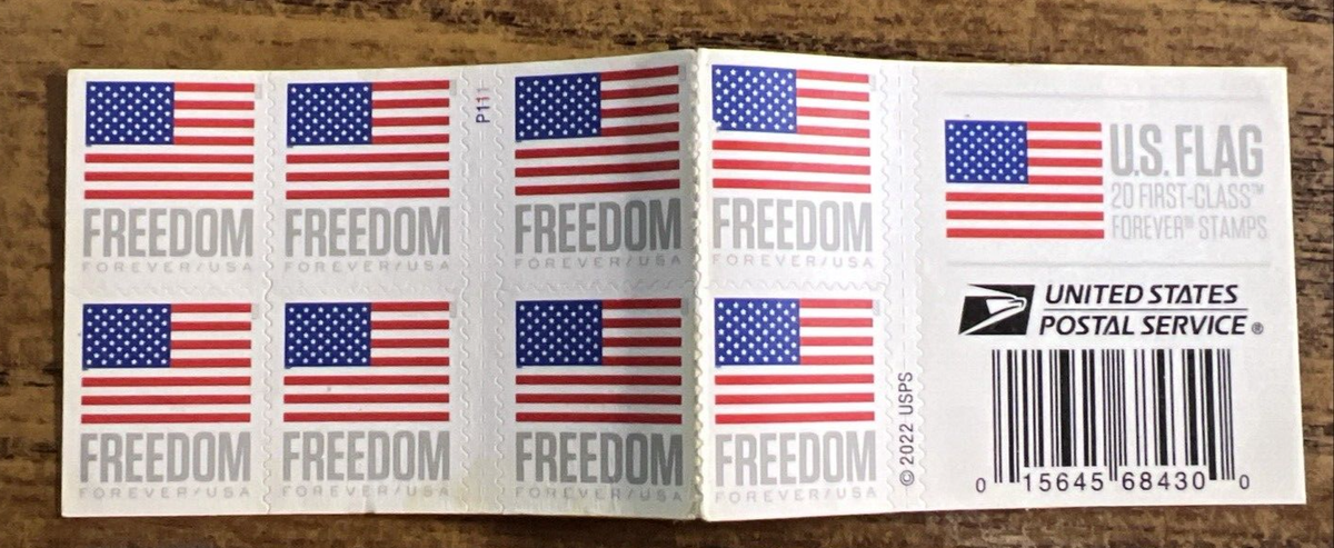 Book of (20) USPS Forever Stamps - US Flag - Postage For First