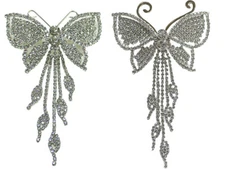 Set of 2 JCGY Crystal Silvery White Butterfly Bridal Barrettes w. Streamers 9050