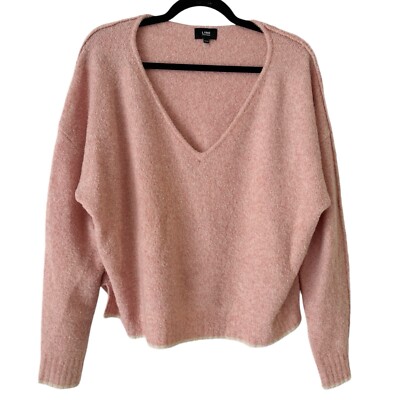 Line Light Pink Wool Cashmere Blend Boxy V Neck Oversized Sweater Size  Medium