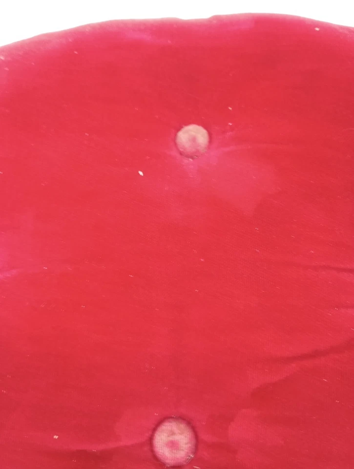 Handmade Red Upholstery Wood Foot stool Has Wear -Name On Bottom - Image 3 of 4