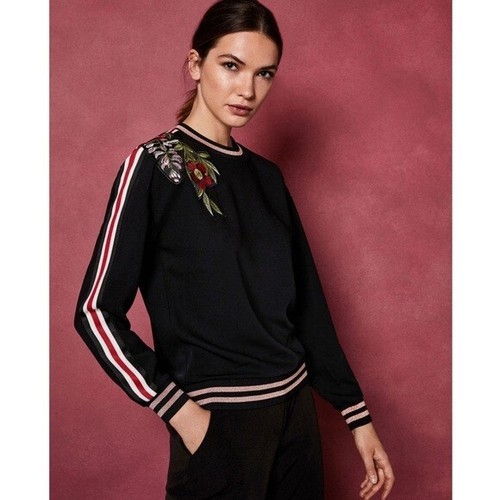 Women's Ted Baker Maddeyy Black Floral Embroidered Long Sleeve Trim Top 2 =M - Picture 8 of 24