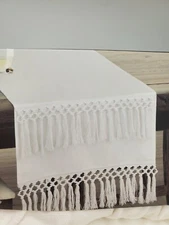 90" White Macrame Cotton Table Runner New Cloth Bed Bath Beyond