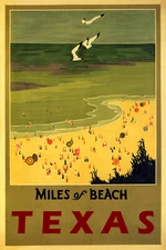 Miles Of Beaches Texas Sun Umbrellas Ocean Travel Vintage Poster Repro FREE S/H
