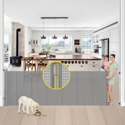 Reinforced 42  Tall x 100  Wide Retractable Baby Gates Extra Tall Dog Gate wi...