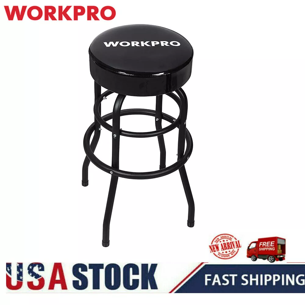 WORKPRO Shop Stool Bar Stool with Padded 360 Degree Swivel Shop Seat Black NEW
