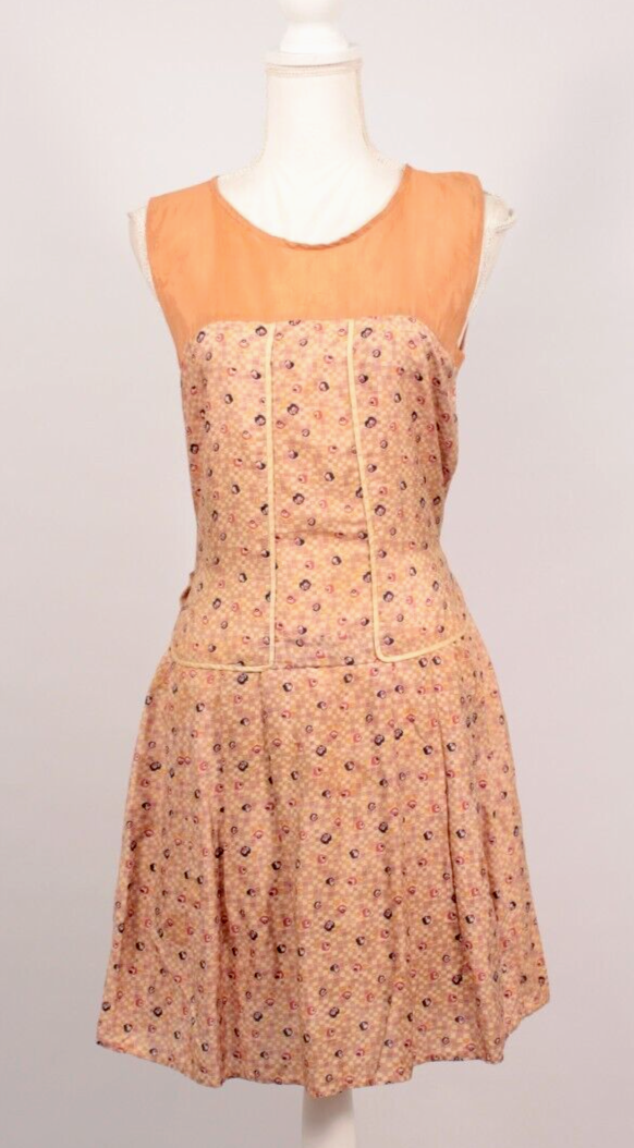 VTG Women's 20s Tan & Peach Silk Drop Waist Dress W/ Floral Print 1920s Sz  S/M | eBay Australia