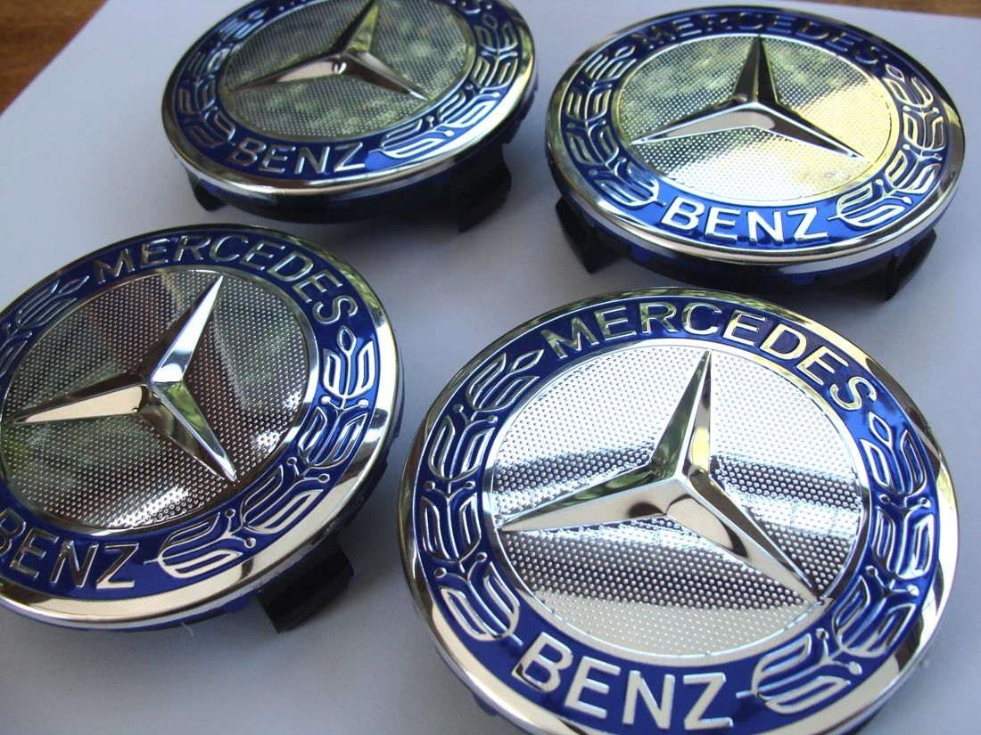 Blue Alloy Wheel Centre Hub Caps AMG A B C E S M Class ML CLA GLA SLK