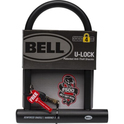 Bell Black U-Lock Bike Lock - Heavy Duty Steel, Key Lock, Lightweight & Portable Theft Protection