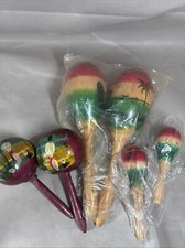Tri-Color Wooden Mexican-Style Maracas Pair Shakers Music Rhythm Mexico Lot D3