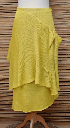 ZUZA BART HAND MADE YELLOW LINEN TWO LAYERS QUIRKY LONG SKIRT MEDIUM SIZE - 第 1/12 張圖片