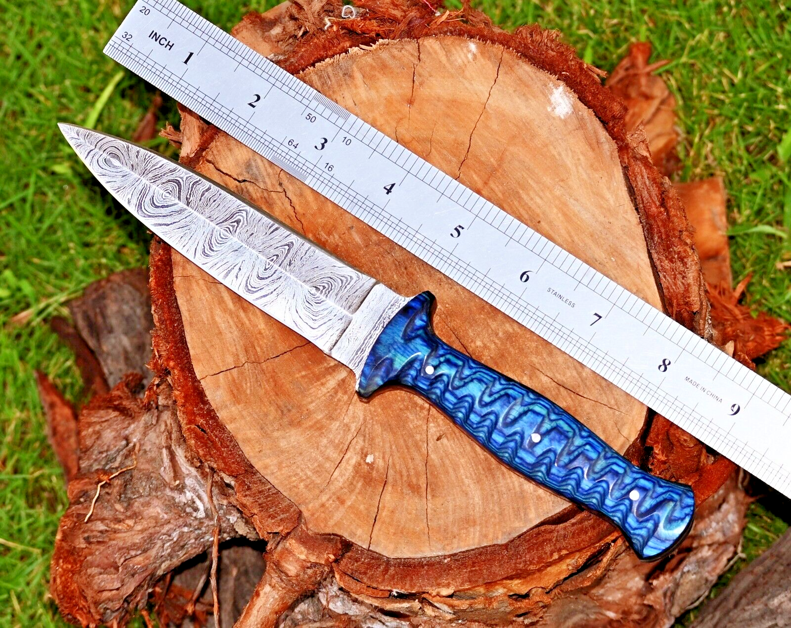 9'' Custom handmade Damascus steel Hunting dagger double edged boot knife 2852