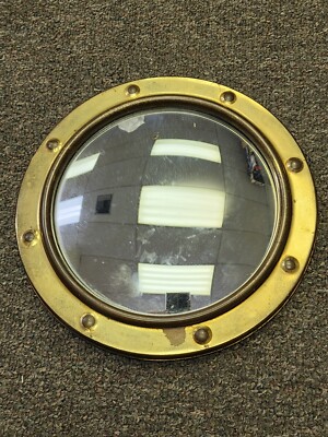 Vintage Mid Century Modern Brass Porthole Mirror ~ Convex Glass MCM C Jere era 