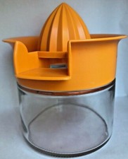 Vintage Orange Juice Squeezer Reamer with Orange Colored Top, Glass Bottom