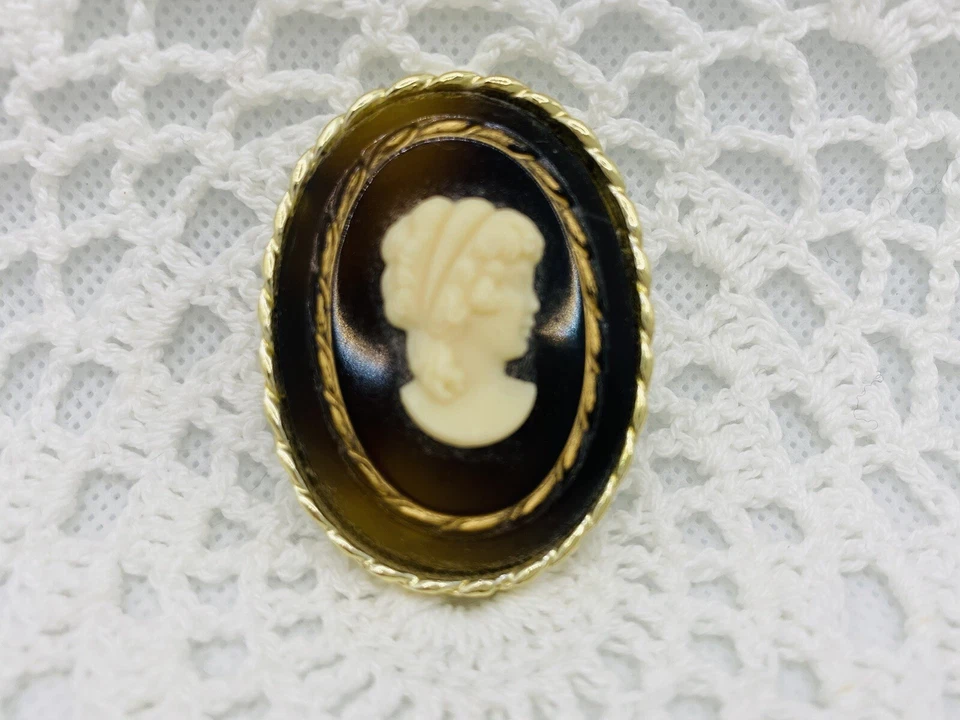 Broche Colgante Camafeo Mujer Vidrio Color Tortuga Marrón Marrón Tono Dorado Foto 2 de 4