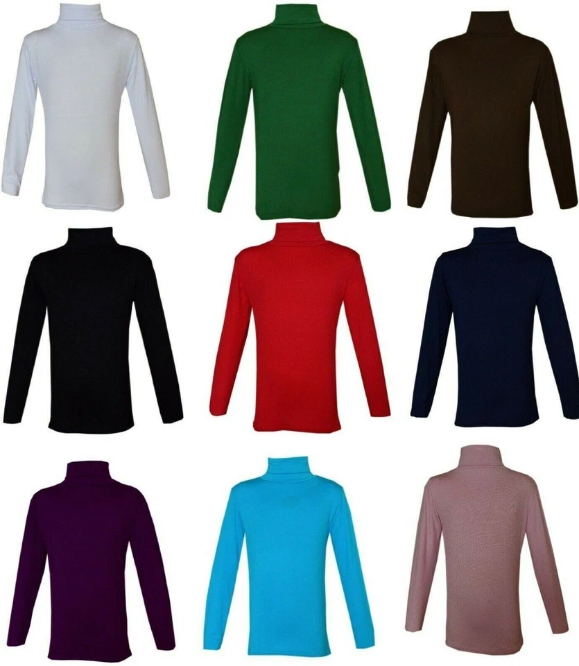KIDS BOYS GIRLS POLO NECK JUMPER TOP ROLL NECK LONG SLEEVED TOPS 2-13 YEARS