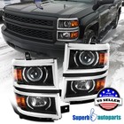 Fits 2014-2015 Chevy Silverado 1500 Projector Headlights Turn Signal Lamps Black