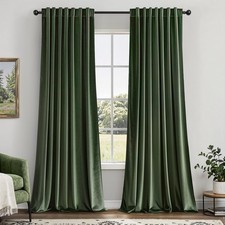Olive Green Velvet Curtains 84 Inch Length 2 Panels Set Room Darkening Luxury...