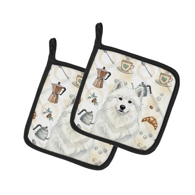 Caroline's Treasures White Samoyed Coffee Bar Pair of Potholders WDK7599PTHD