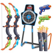 2 Bow and Arrow Sets with LED Light-up,2 Foam Dart Guns for Kids 5 6 7 8 9 10...