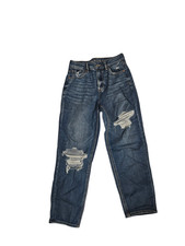 American Eagle Women 4 Denim Jeans Blue Distressed Mom Tapered Leg High Rise WP8