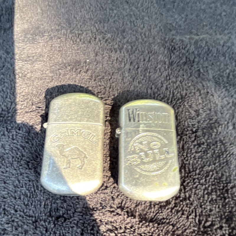 Camel Lot of 2 Metal Pocket Lighters Engraved Logo & Winston "No Bull"