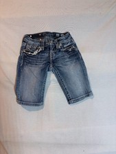 Miss Me Jean Shorts Girls 8 Bermuda Rhinestone Embroidered Bling Denim Blue