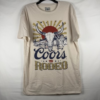 Coors Rodeo 90s Cowboy Banquet Beer Beige T-Shirt S/M oversized Vintage style