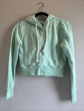 American Eagle Cropped Full Zip Hooded Sweatshirt Size Small Green Woman /junior