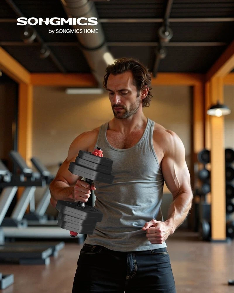 SONGMICS Dumbbell Sets 10 kg Weights Each with Connecting Bar