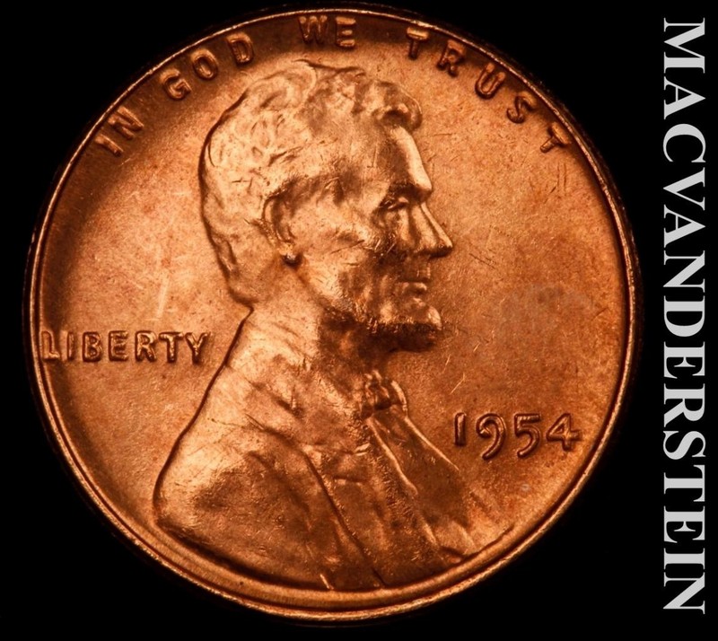 1954 Lincoln Wheat Cent - Red Choice Gem Brilliant Unc  Semi-key  #L7214