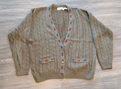 Robert Scott LTD  Large Cable Knit Cardigan  Grandpa Sweater Ramie Material Vntg