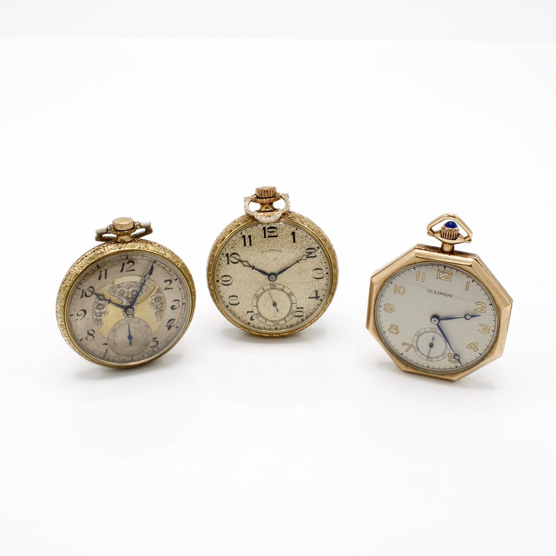 1919-1923 Illinois 12s 17j Grade 405 & 404 Pocket Watch Lot of 3 #WB5848-5