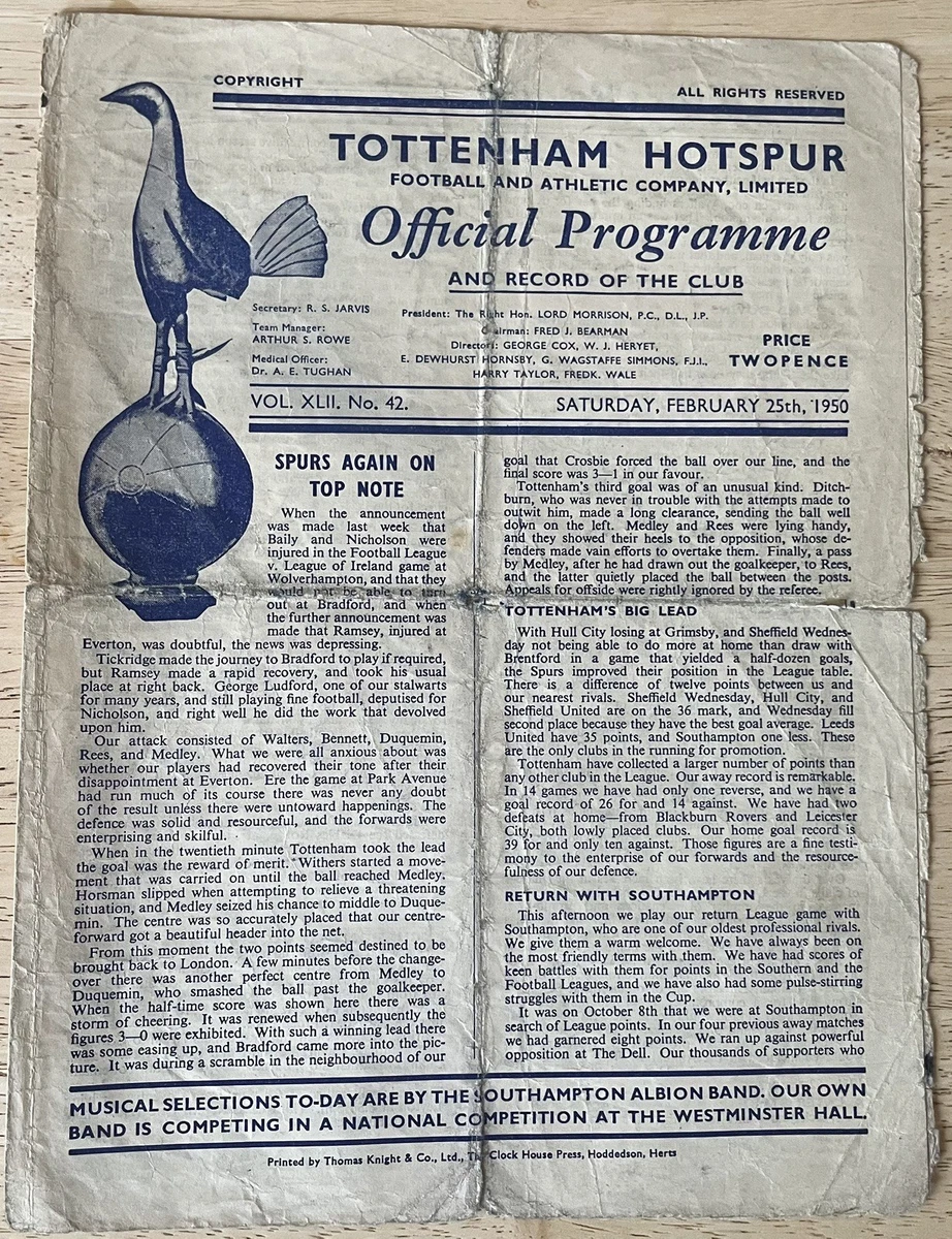 1952 F.A Cup Final 'Arsenal vs Newcastle United' Programme football