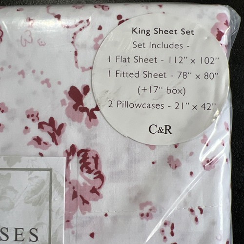 Cabbages & Roses King 4pc Sheet Set Pink White Floral New Penny Raspberry NEW - Picture 3 of 7