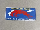 VINTAGE 14” WRANGLER JEANS COWBOY PORCELAIN SIGN CAR GAS TRUCK MOTORCYCLE