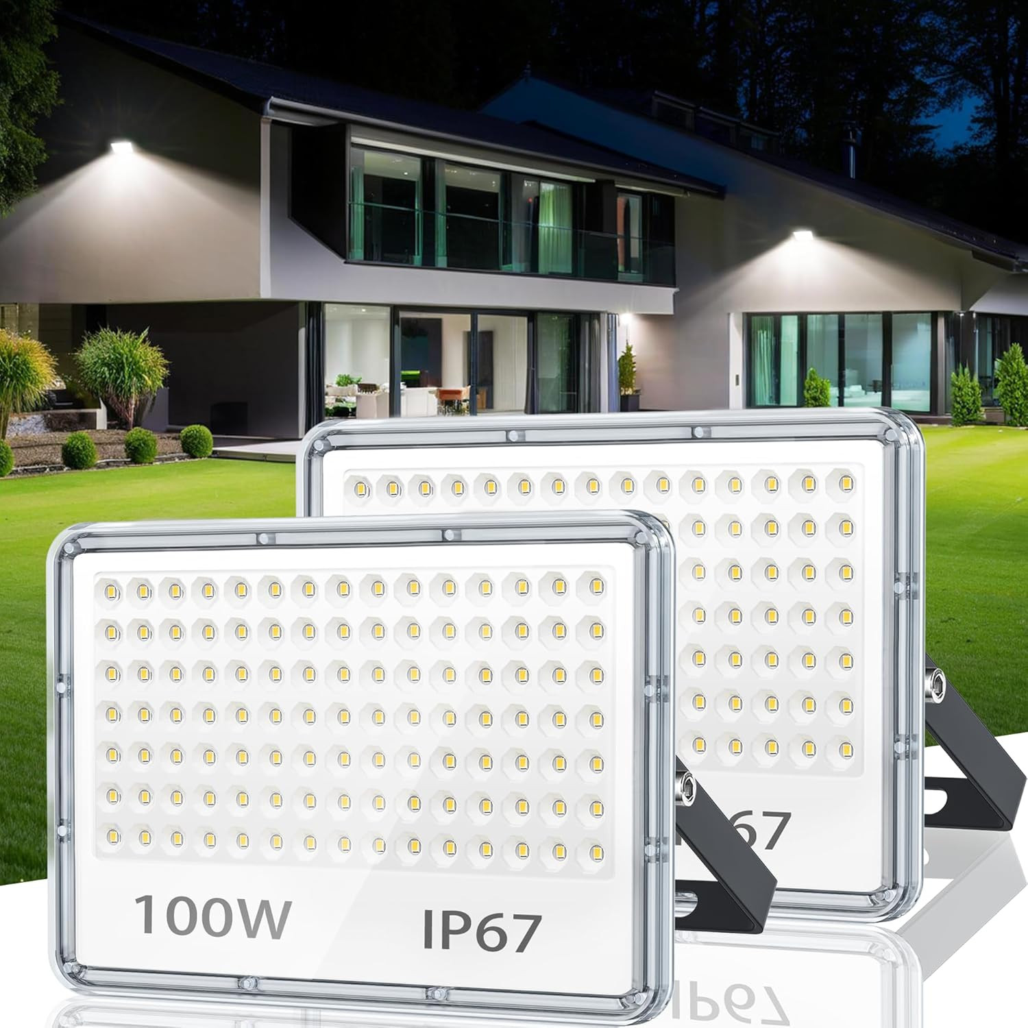 Faro LED Esterno 100W 10000LM Kit 2 - Massima Sicurezza per la Casa
