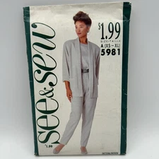 Vtg See & Sew Pattern #5981 Misses/Misses Petite Jacket Top And Pants UC FF