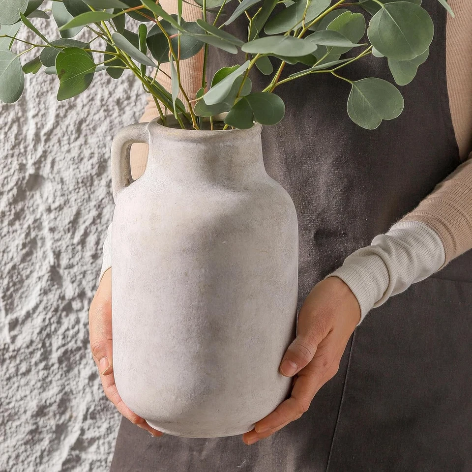 Ceramic Vase Home Decor - 9.7-inch Large White Country Style Tabletop Vase - Image 4 of 4