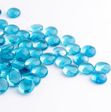 50PCS Mini Glass Gems,Sea Blue Mancala Stones Flat Bottom Marble Beads for Home