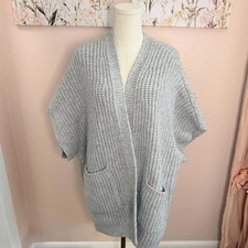 Aerie Gray Chunky Knit Oversized Cardigan Cozy Slouchy Sweater