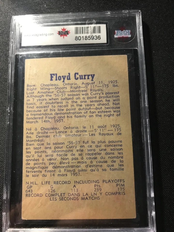 1957 Parkhurst Hockey #20 Floyd Curry - Image 2 of 2