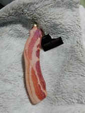 Food theme slice of thick cut bacon Large Glass Christmas Ornament, New