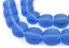 Blue Flat Circular Java Recycled Glass Beads 15mm Indonesia Sea Glass Tabular